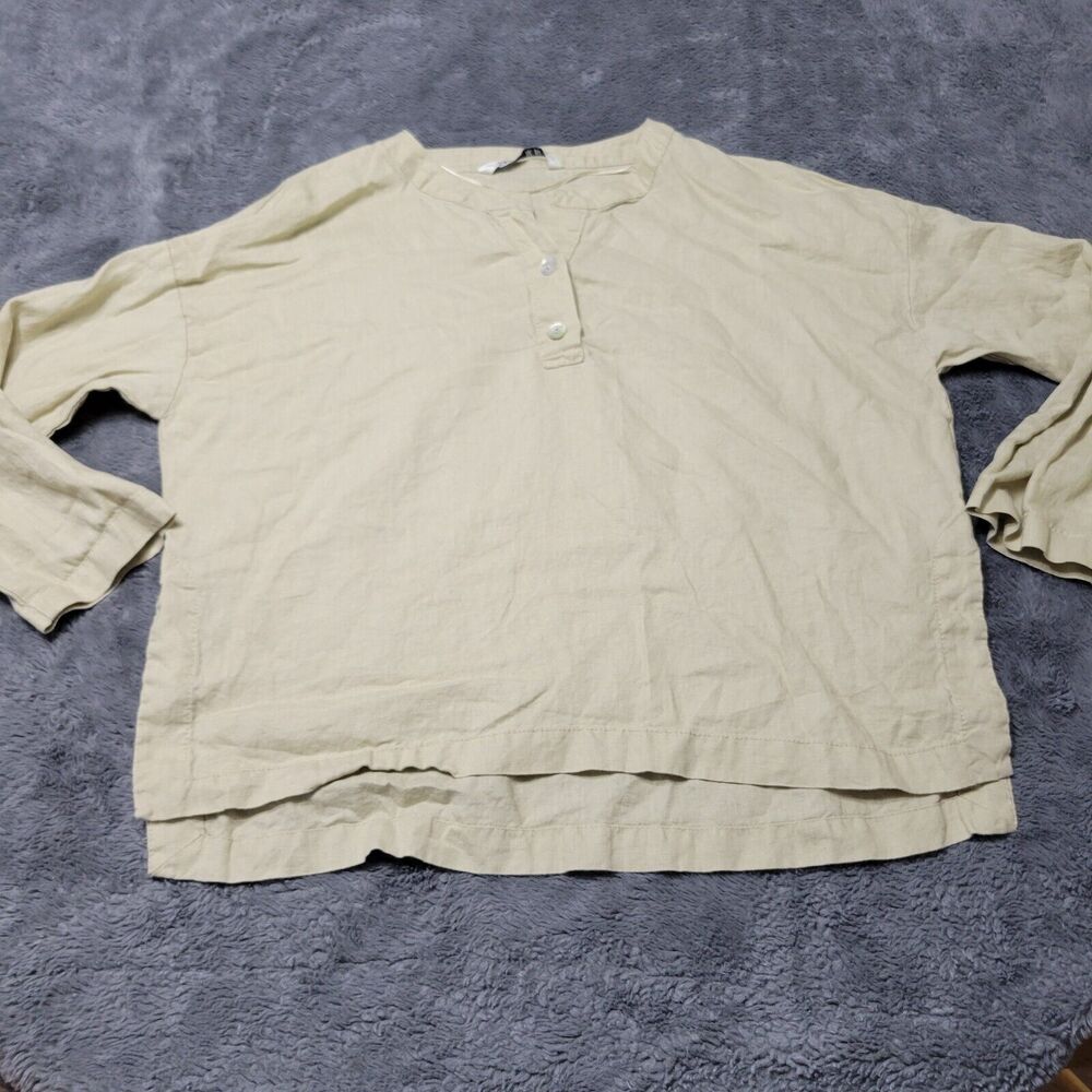 Zara Womens S Oversized Neutral Linen Shirt Button Front Popover Pearl Summer